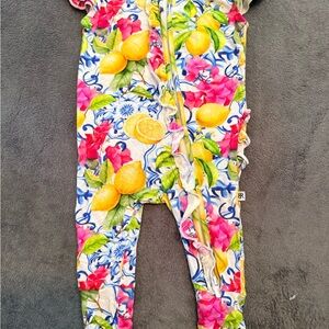 Baby Girls' Lemon & Floral Footie One-Piece, White Multicolor